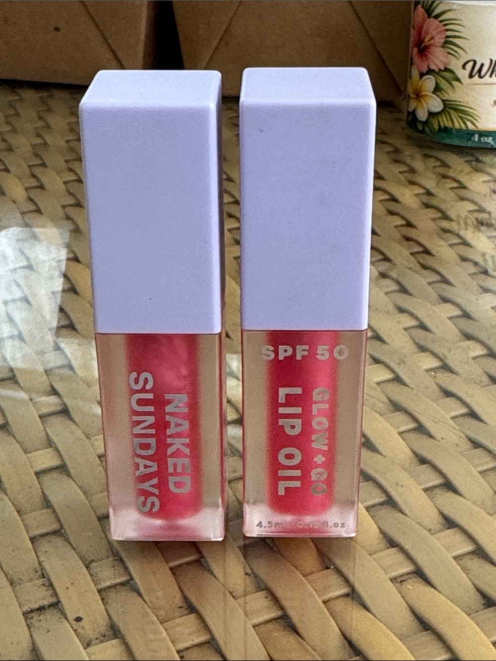 sundays Lip Oil Duo in Coral Pink with Lavender Caps